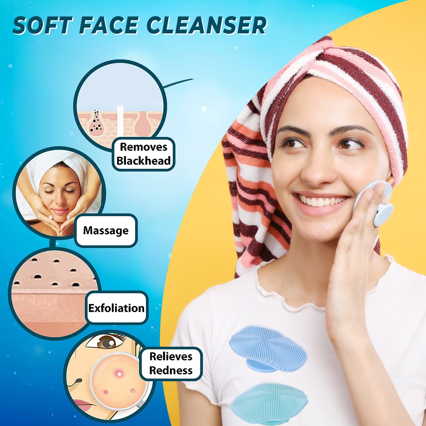 Green stamp Face Wash Brush Family Pack pack of 2